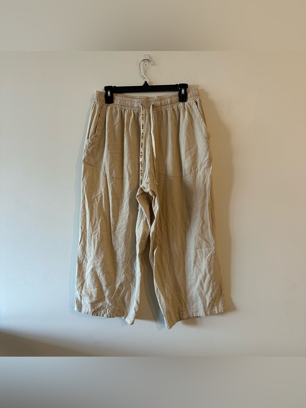 Kidoriman Sekino? Wide Crop Pants Cotton Beige Elastic Waist Mens M Waist 30 

G